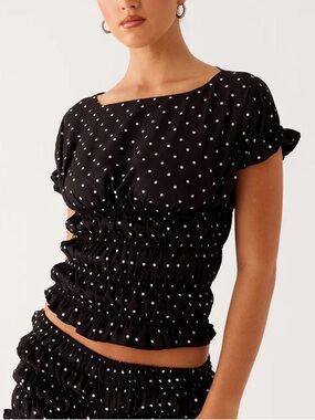 Peppermayo Natalia Ruched Top - Black Polka Dot